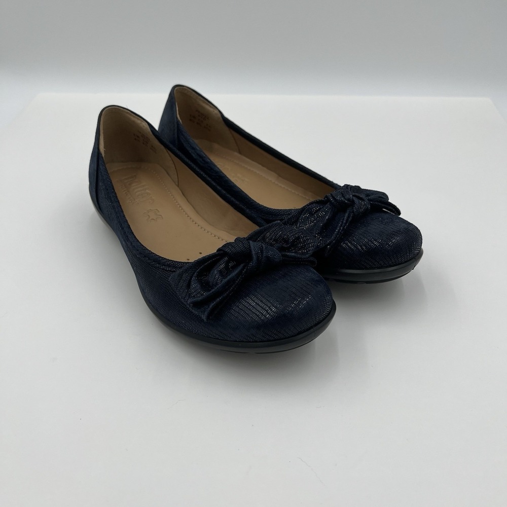 Hotter Jewel Navy‎ Blue Textured Ballet Flats Bow Comfort Shoes UK 4.5 US 6.5